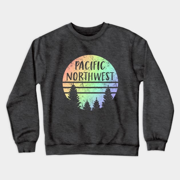 Pacific Northwest NW Rainbow Tree Silhouette Weathered Crewneck Sweatshirt by Pine Hill Goods